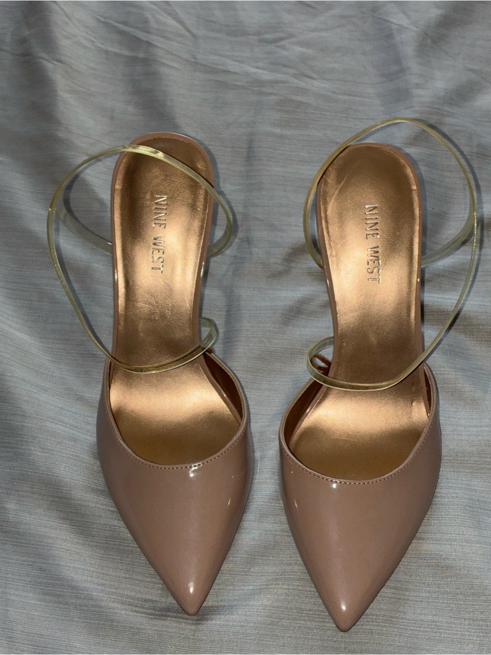 Nine West Nude Patent Pointed Toe Ankle-Strap Pumps